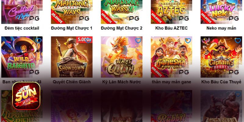 Danh sách những trò chơi ở app slot game Sunwin